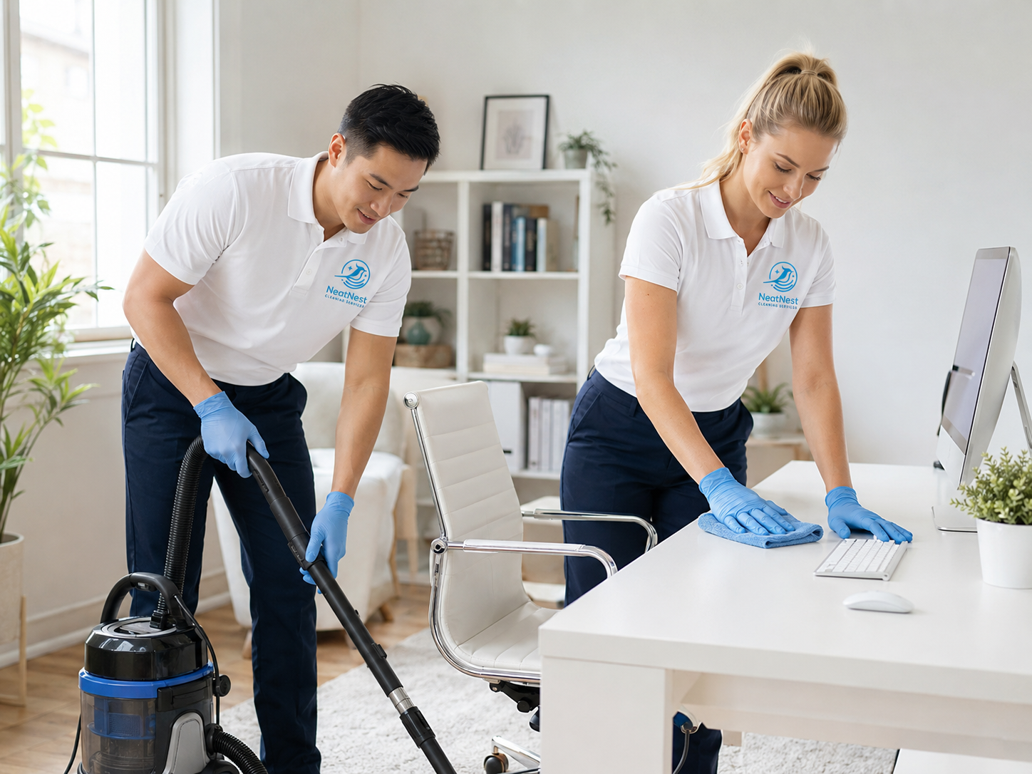 Professional cleaner brightening a modern home